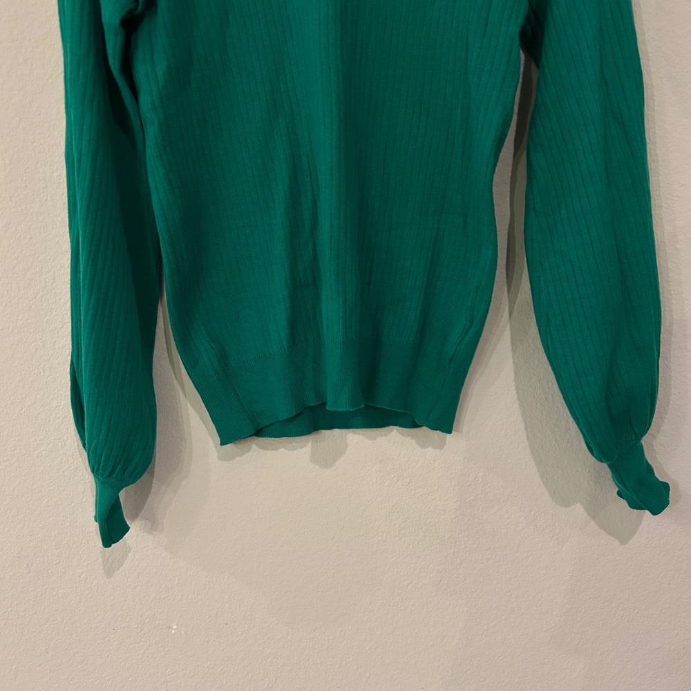 &merci Emerald Green Ribbed Knit Sweater Ruffle Puff Sleeve Boutique Medium - Picture 5 of 10